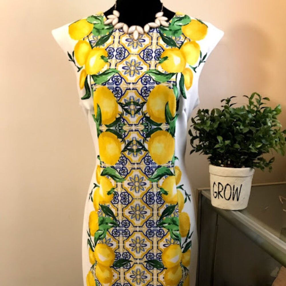 Lemon Print Midi Sleeveless  Dress